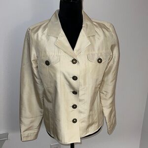 My Favorite Things By Colleen Lopez 100% silk antique gold buttons jacket Sz S